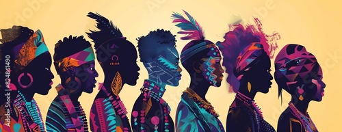 A group of diverse African people, each with their own unique style and adorned with vibrant colors and patterns, stand together in unity.