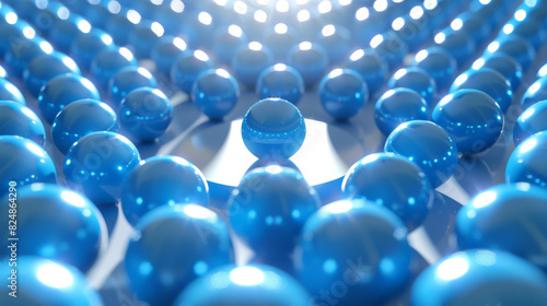 alignement de sphères bleues éclairées par une lumière zénithale