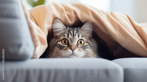 Cute Cat Hiding Under Blanket