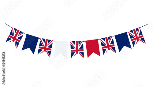 Garland with the flags of the United Kingdom on a white background. 

