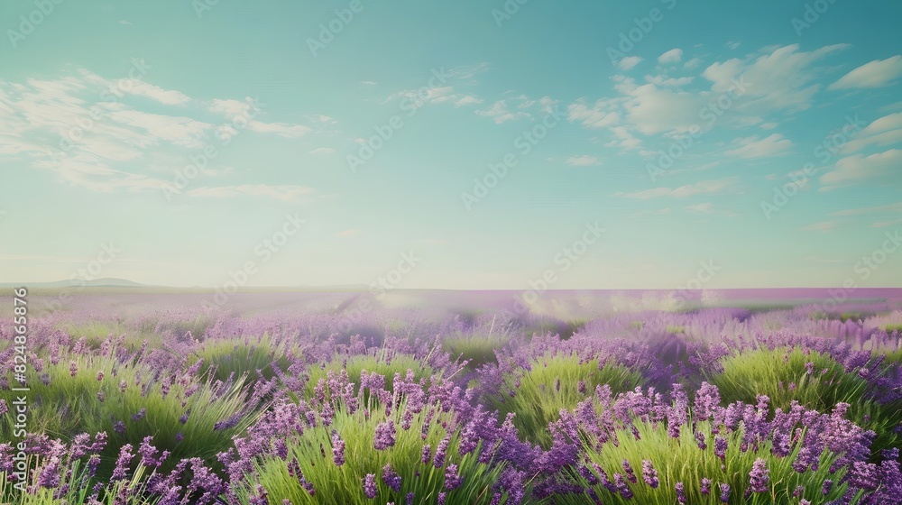 Enchanting Lavender Meadow Under a Serene Sky Tranquil Rural Landscape for Relaxation and Meditation