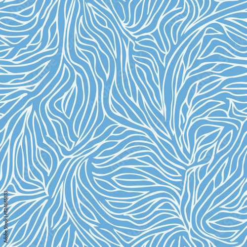 Minimalist seamless vector illustration of coral reef, blue underwater ocean, save planet and nature theme backdrop for card, fabric, banner decoration