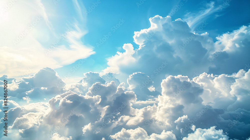 Majestic cloudscape with sunbeams. Stunning aerial view of fluffy white clouds and sunbeams piercing through, creating a heavenly atmosphere. Perfect for nature and travel projects. Majestic cloudscape with sunbeams. Stunning aerial view of fluffy white clouds and sunbeams piercing through, creating a heavenly atmosphere. Perfect for nature and travel projects.