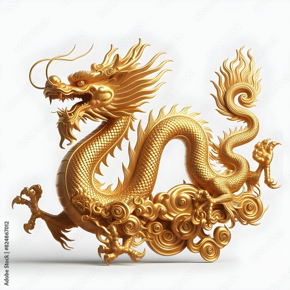 Obraz premium Chinese golden dragon on a white background.