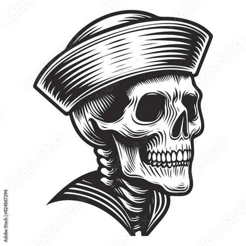 skull sailor line art.