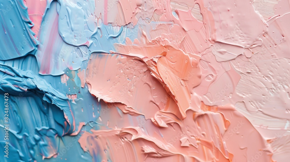 abstract background of brush strokes of blue and pink oil paint