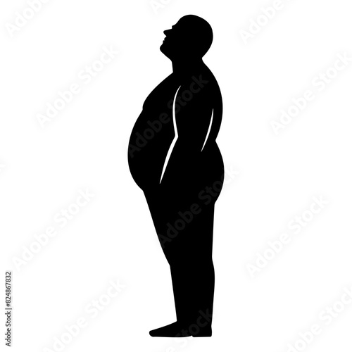 Silhouette of an obese man looking up. Vector illustration
