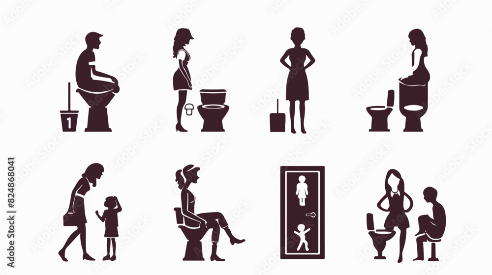 Girls and boys restroom pictograms. Funny toilet coup
