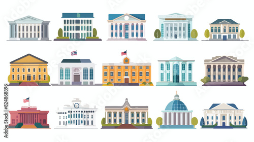 Government building colored icons isolated on white background