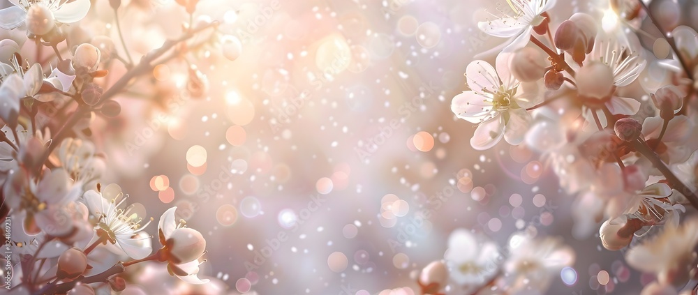 Ethereal Easter Wreath Border with Delicate Blossoms and Glowing Orbs for Message Ethereal Easter Wreath Border with Delicate Blossoms and Glowing Orbs for Message