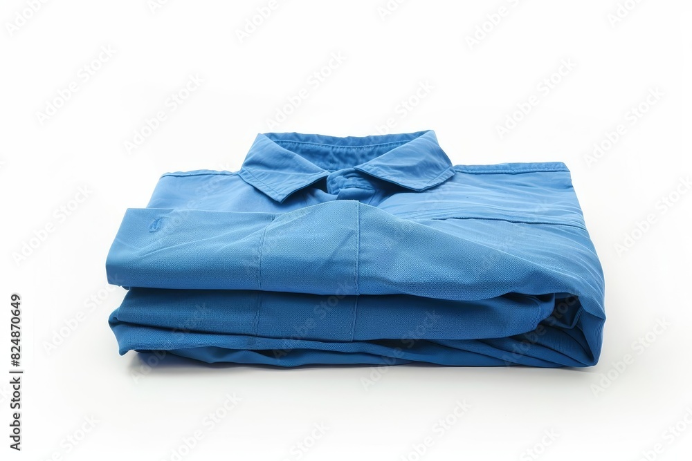 neatly folded blue shirt isolated on pure white background laundry and clothing concept