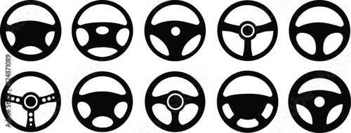 Set of Car, auto vectors icons. Automobile, machine, drive symbols. Steering wheel icons fill styles signs for mobile concept and web designs. Wheels symbols illustrations on transparent background.