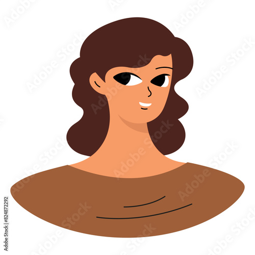 Positive emotions concept. Cartoon cute girlish face. Woman with happy smile. Isolated vector character.