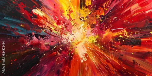 Abstract painting of an explosion  brush strokes  colorful  
