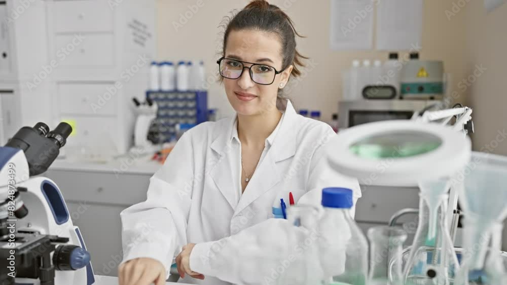 Meltdown in the lab! young, beautiful hispanic woman in scientist uniform unleashes a loud, frustrated scream to the side, hand amplifying her voice. Meltdown in the lab! young, beautiful hispanic woman in scientist uniform unleashes a loud, frustrated scream to the side, hand amplifying her voice.