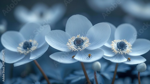  Blue flowers arranged on blue flower bed