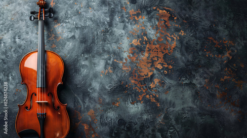 Violin on a grunge background. A beautiful, polished violin rests against a textured, grunge background, perfect for music-themed projects.
