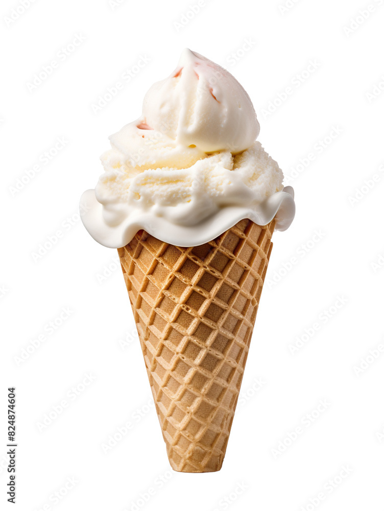 Ice cream on waffle cone isolated on transparent or white background Ice cream on waffle cone isolated on transparent or white background