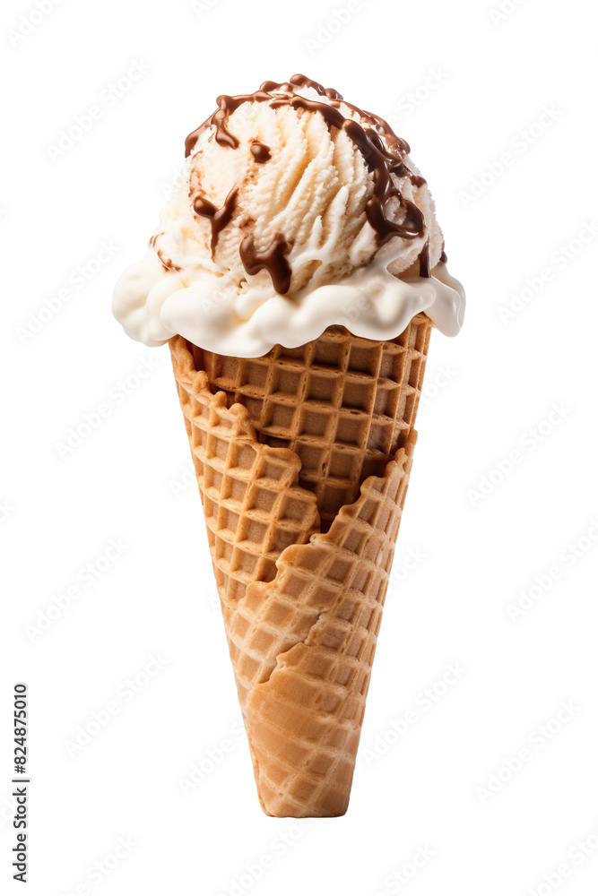 Chocolate ice cream on waffle cone isolated on transparent or white background Chocolate ice cream on waffle cone isolated on transparent or white background