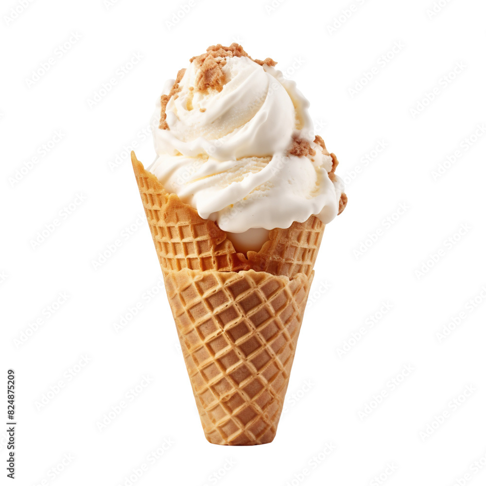Ice cream on waffle cone isolated on transparent or white background Ice cream on waffle cone isolated on transparent or white background