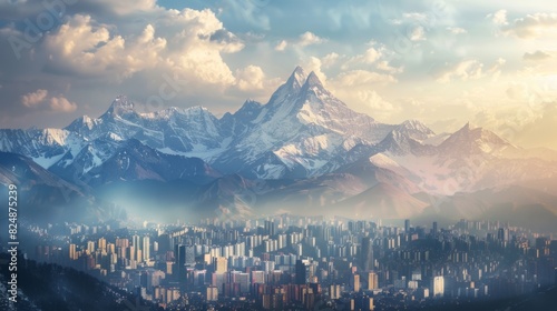 state of mind - city, mountain background concept with copy space photo
