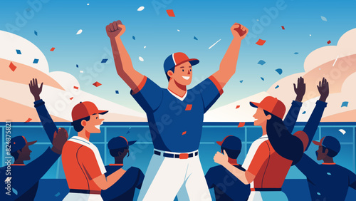 Celebratory Baseball Team Cheering Victory Under Evening Sky