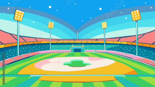 Vibrant Stadium Illustration with Lights and Field