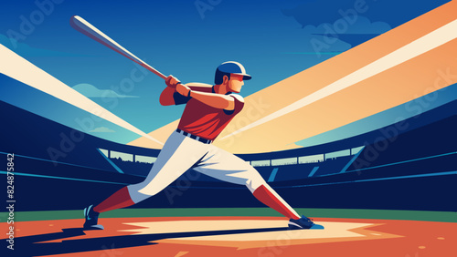 Dynamic Baseball Player Hitting in Stadium Illustration