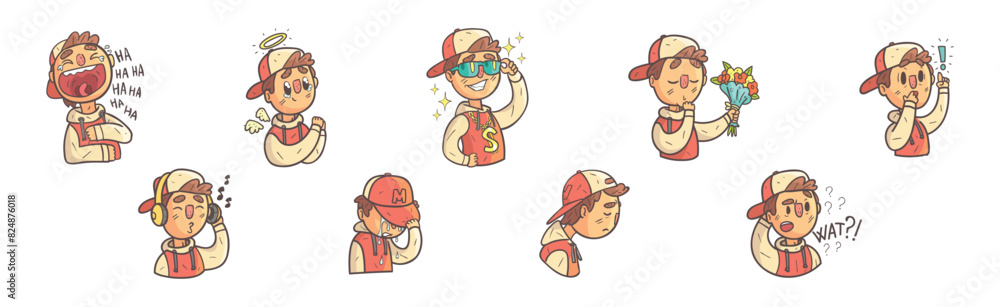 Funny Boy Character Showing Different Emotion Vector Set Funny Boy Character Showing Different Emotion Vector Set