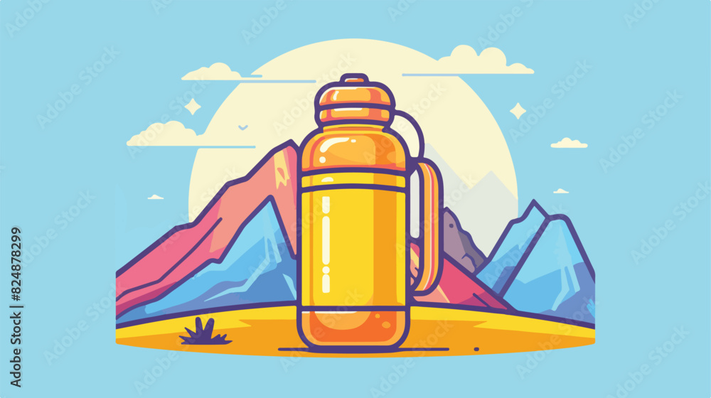 Hiking water bottle cartoon icon. Drink container Car