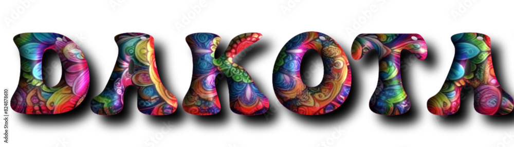 Dakota - multicolor  name - three-dimensional effect tubular writing - Vector graphics - Word for  presentations, greetings, banners, card, prints, cricut, silhouette, sublimation