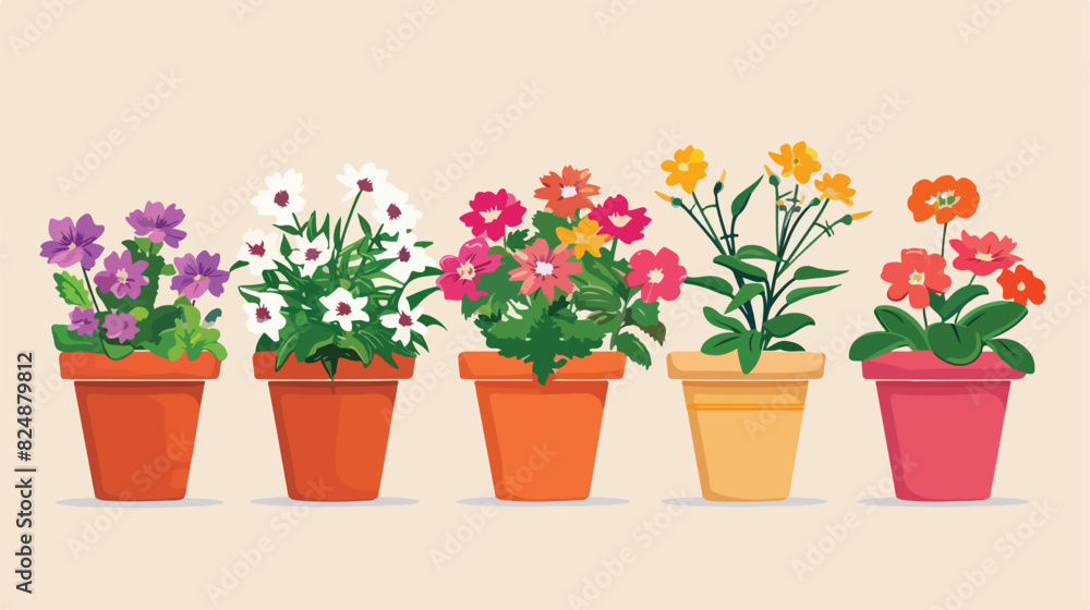 Houseplant flowers in pots Cartoon Vector style vector