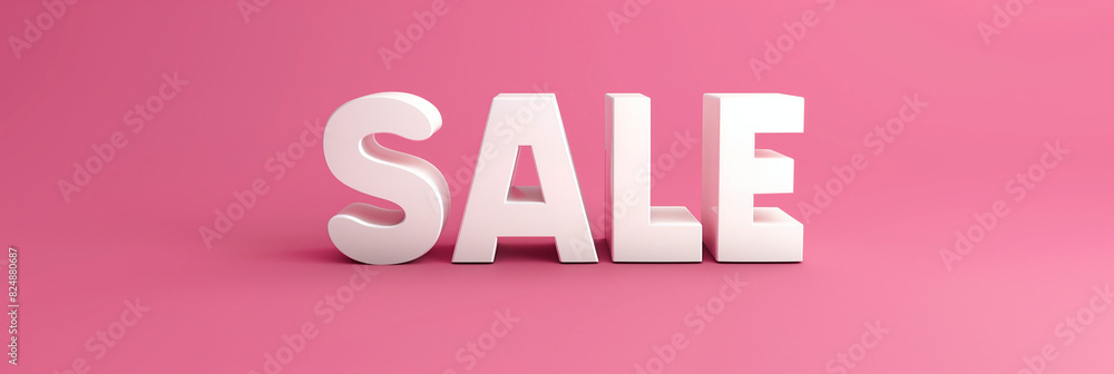 White three-dimensional letters SALE on a pink background White three-dimensional letters SALE on a pink background