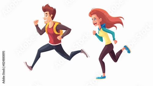 Hurrying man and woman. Running people. Race or compe