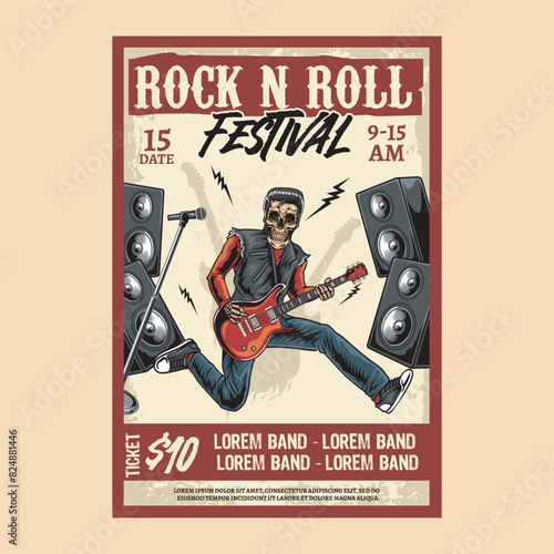 Classic Rock and roll festival colorful poster in vector style illustration