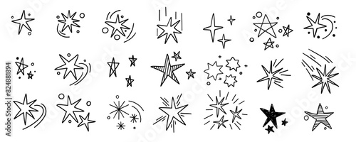 Hand drawn scribble stars doodle hand drawn sparkling monochrome comic elements collection in grunge graffiti style.