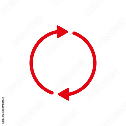 Two semicircular rotating red arrows. Following each other in a circle. Vector symbol.