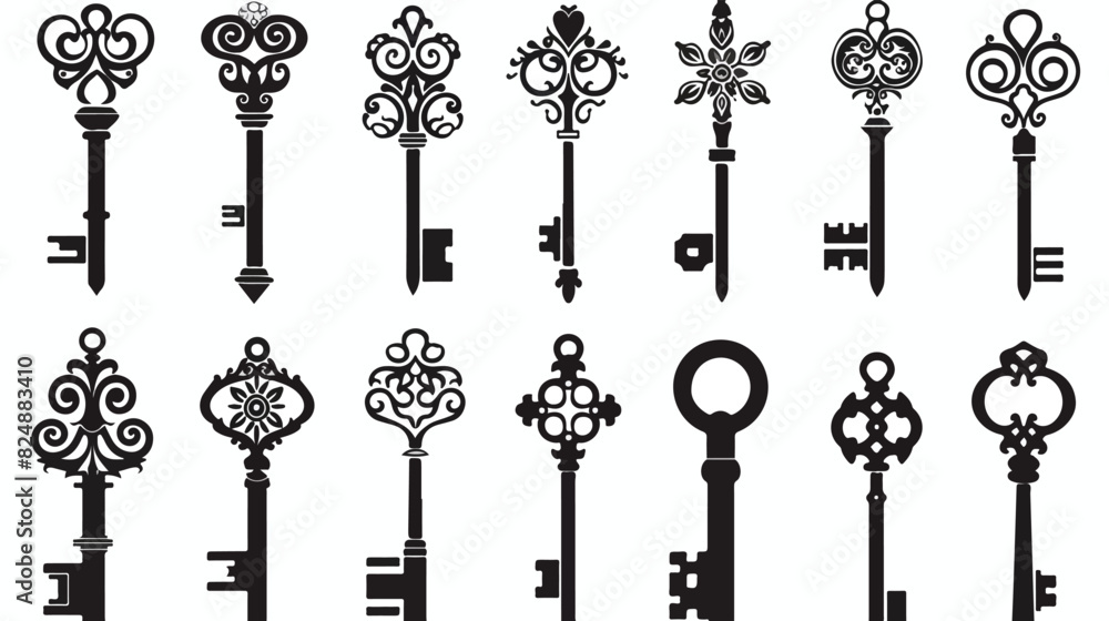 Key form silhouettes. Old vintage ornate antique house