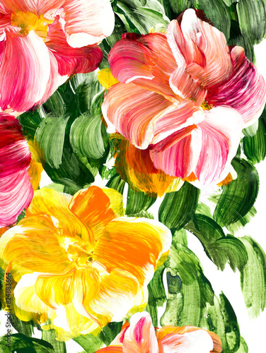 Abstract flowers, original hand drawn, impressionism style, color texture, brush strokes of paint © Artlu