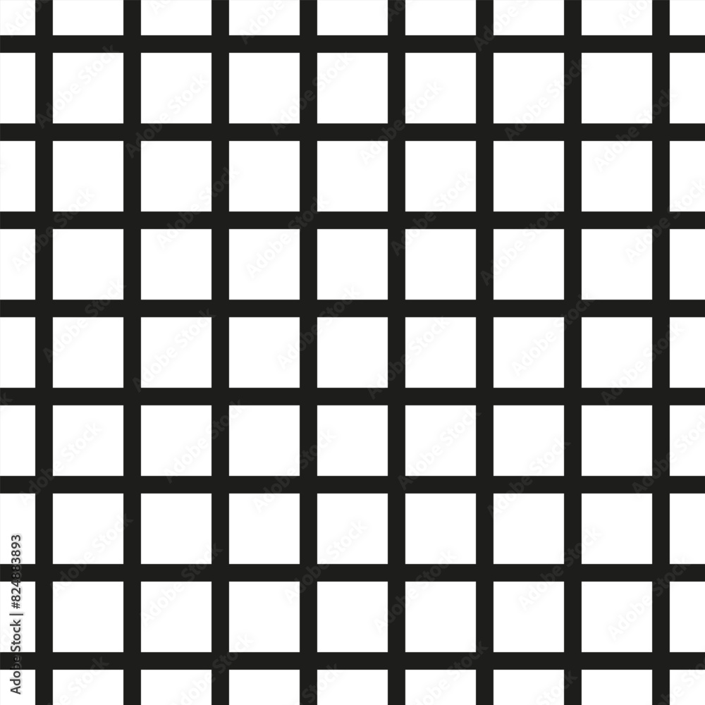 Black white background of squares and intersecting stripes and lines. Checkered striped seamless repeat pattern.