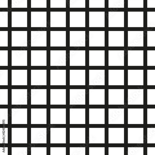 Black white background of squares and intersecting stripes and lines. Checkered striped seamless repeat pattern.