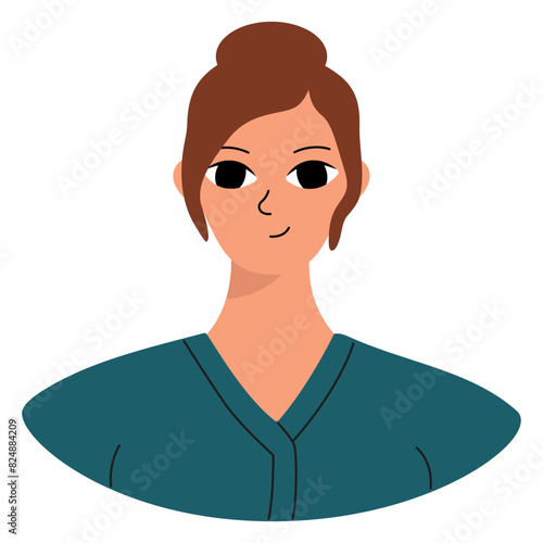 Positive emotions concept. Cartoon cute girlish face. Woman with happy smile. Isolated vector character.