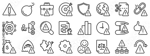 Icon set about risk management. Line icons on transparent background with editable stroke.