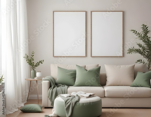 Frame mockup  ISO A paper size. Living room wall poster mockup. wall mockup. Interior mockup with house background. Modern interior design. 3D render