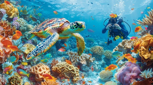 Experience the peaceful and beautiful atmosphere under the sea with scuba diving, an eco-tourism concept. © DARIKA