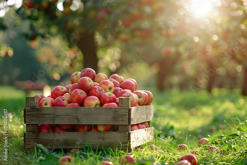 a crate of apples in grass