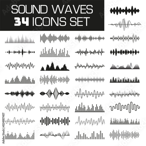 Sound wave icon set. Sound waveforms collection. Vector illustration.
