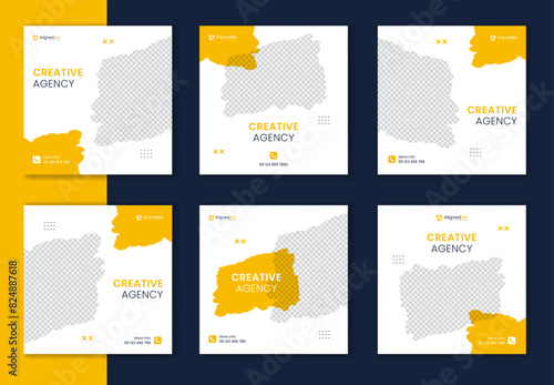 Creative yellow brush stroke corporate social media post, square business digital marketing template for company, office 