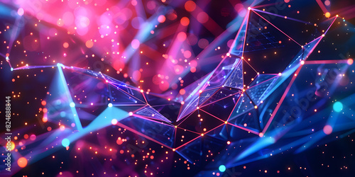 Dynamic Gradient Network Abstract Geometric Connectivity, Vibrant Mesh of Colors Futuristic Geometric Network