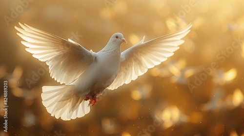   A white bird flies through the sky with wings spread wide © Shanti